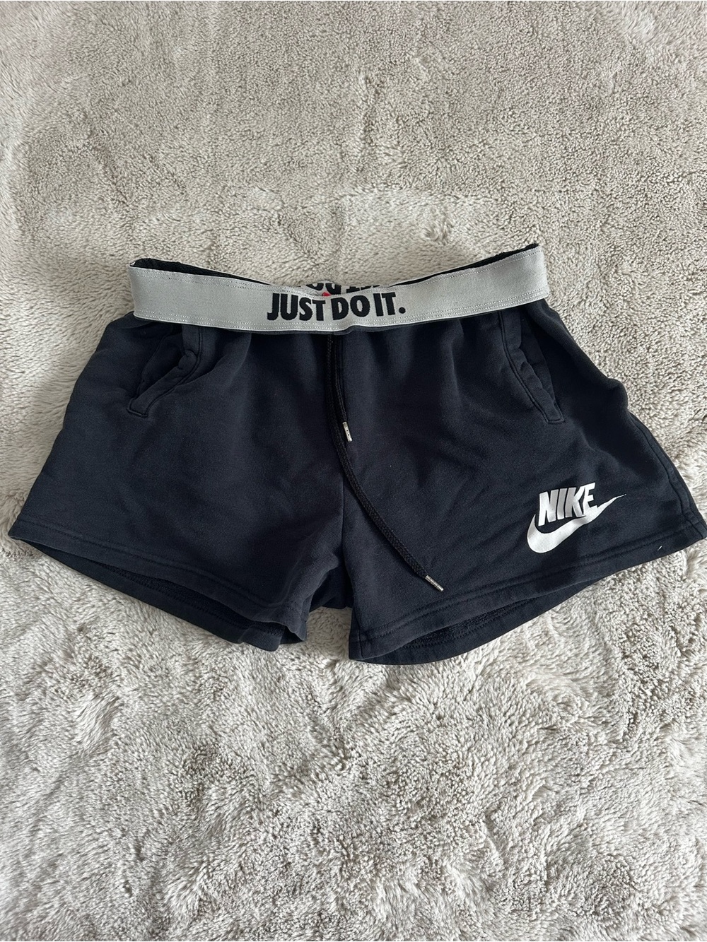 Nike Black Shorts with Gray 'JUST DO IT' Waistband